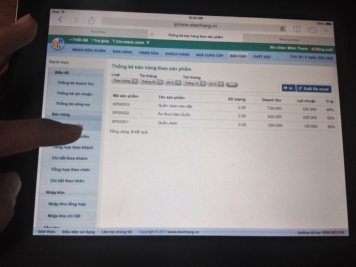 cham nhe de xem bao cao tong hop tren ipad